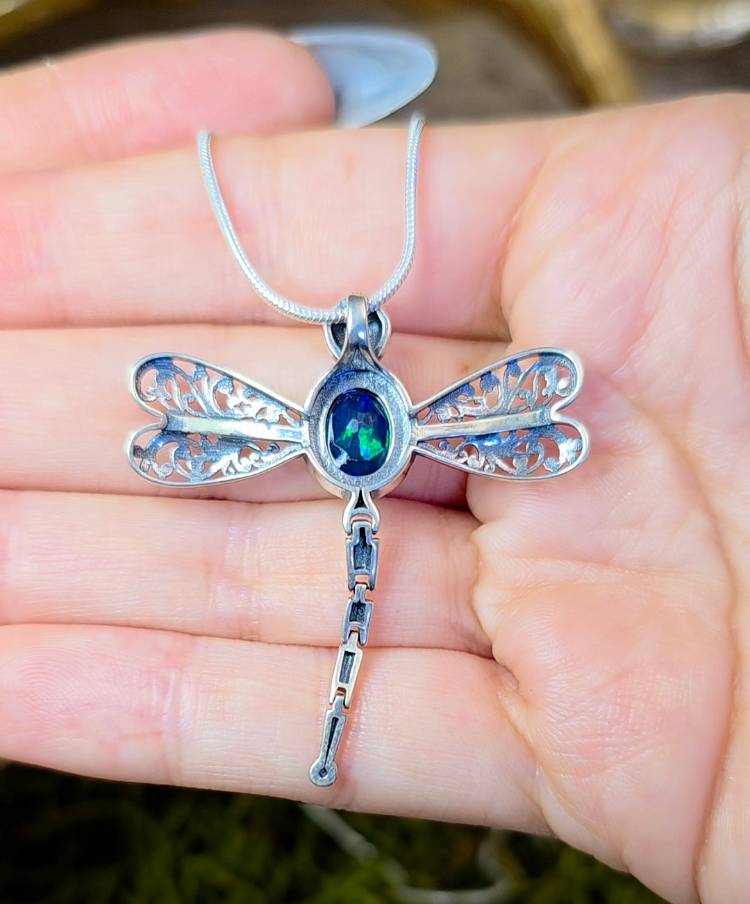 Black Opal Dragonfly Pendant