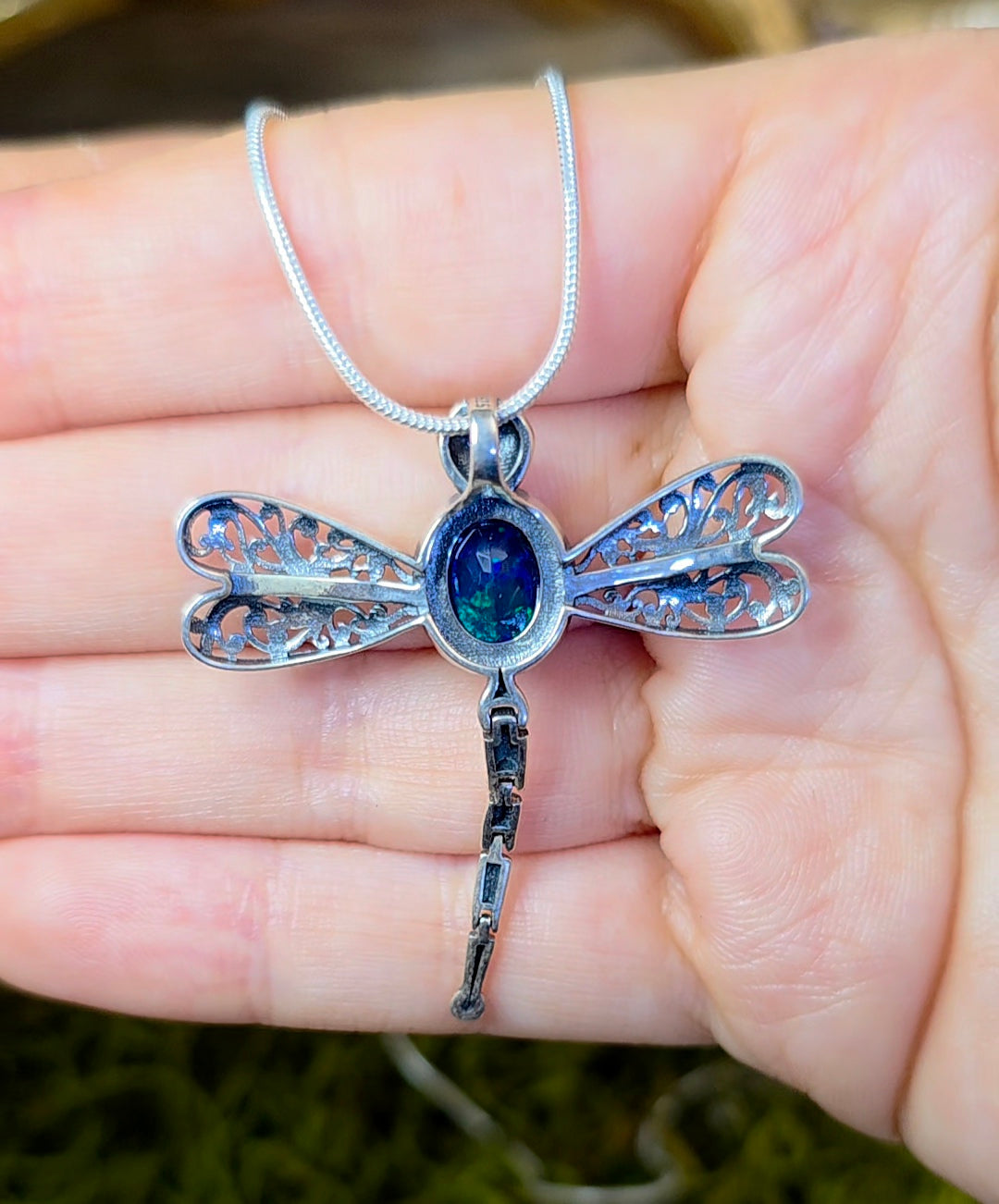Black Opal Dragonfly Pendant