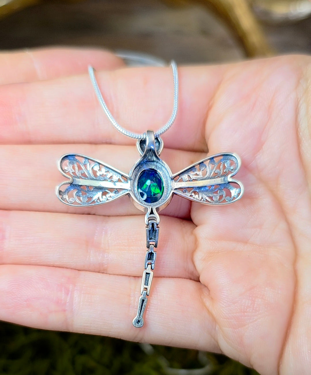 Black Opal Dragonfly Pendant