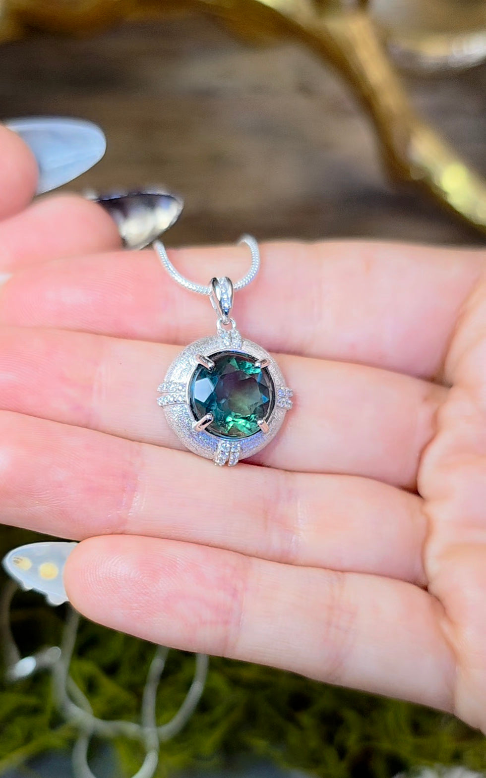 Faceted Blue Green Fluorite Pendant A