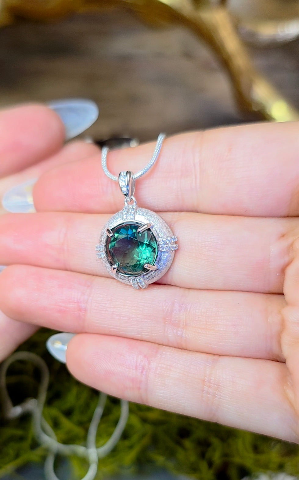 Faceted Blue Green Fluorite Pendant A