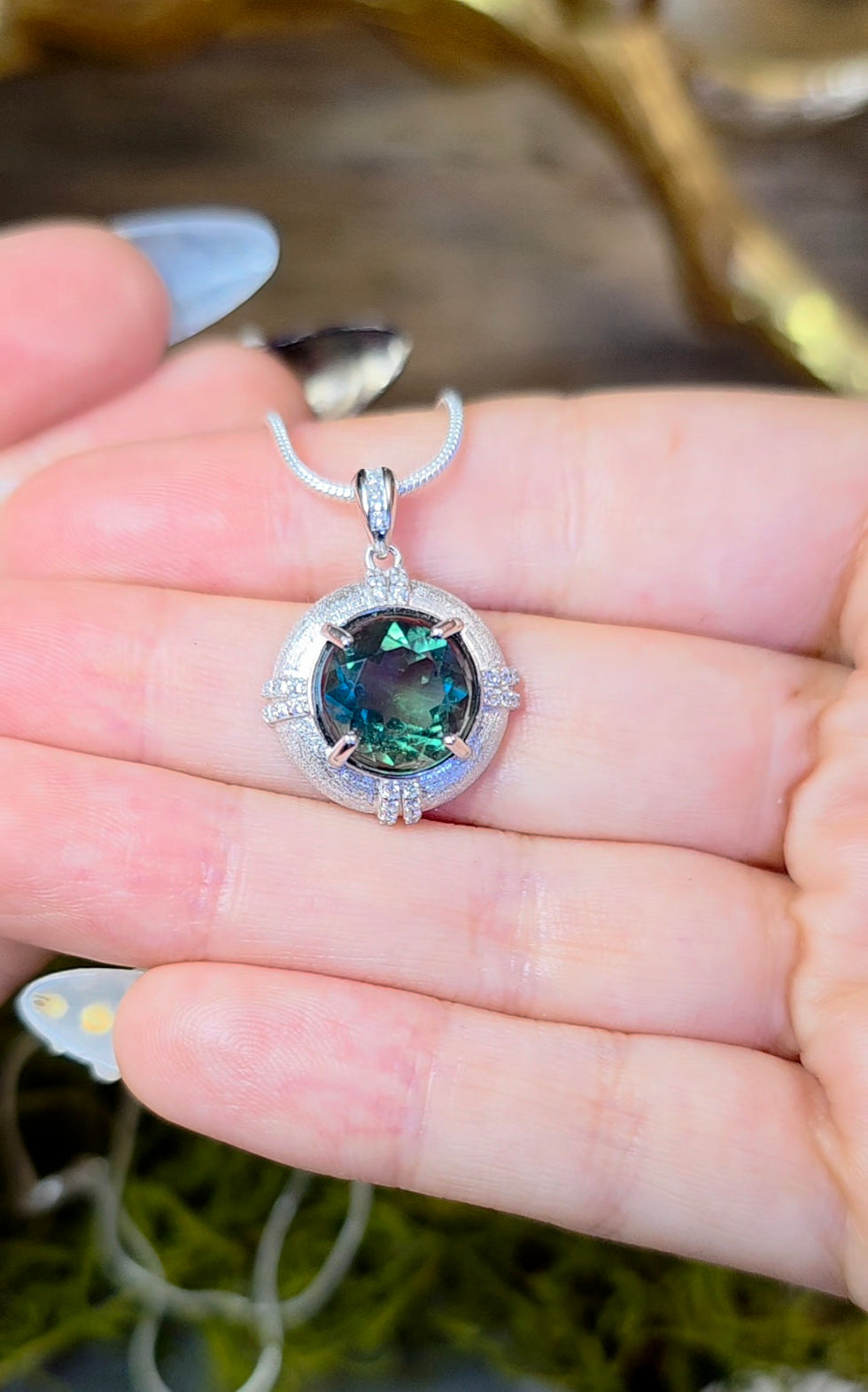 Faceted Blue Green Fluorite Pendant A