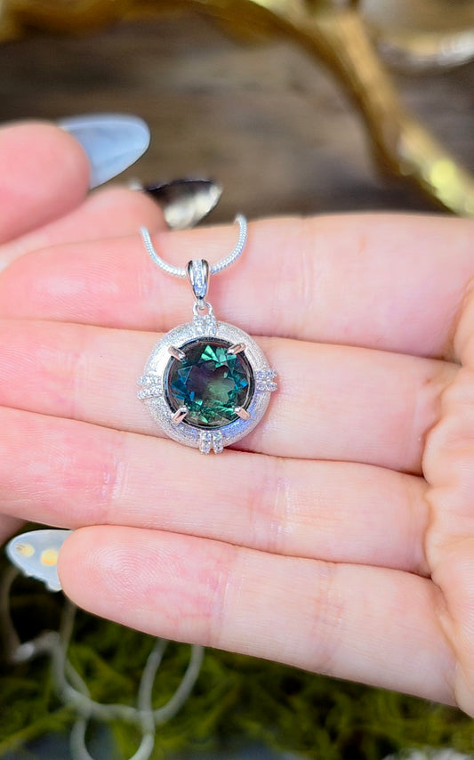 Faceted Blue Green Fluorite Pendant A