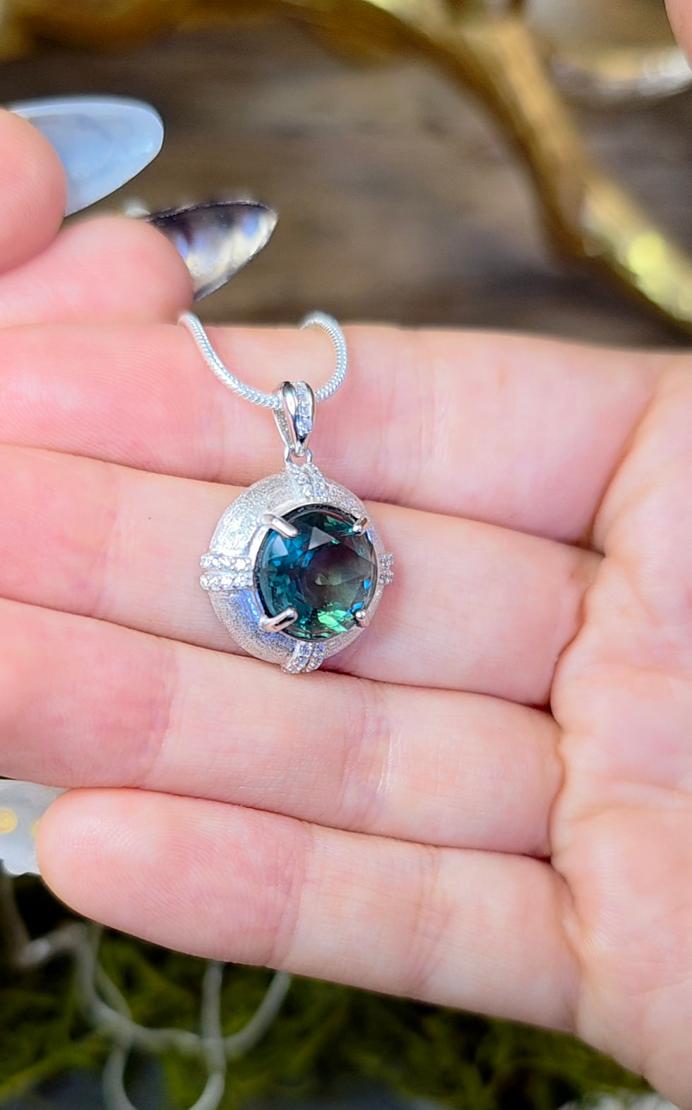 Faceted Blue Green Fluorite Pendant A