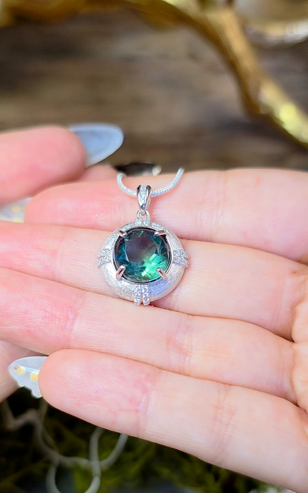 Faceted Blue Green Fluorite Pendant A