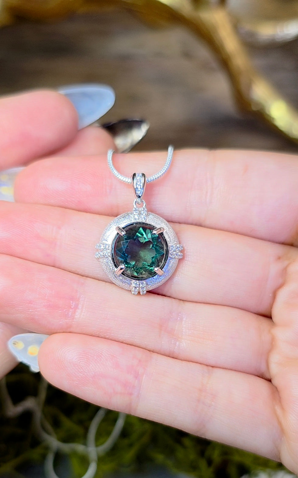 Faceted Blue Green Fluorite Pendant A