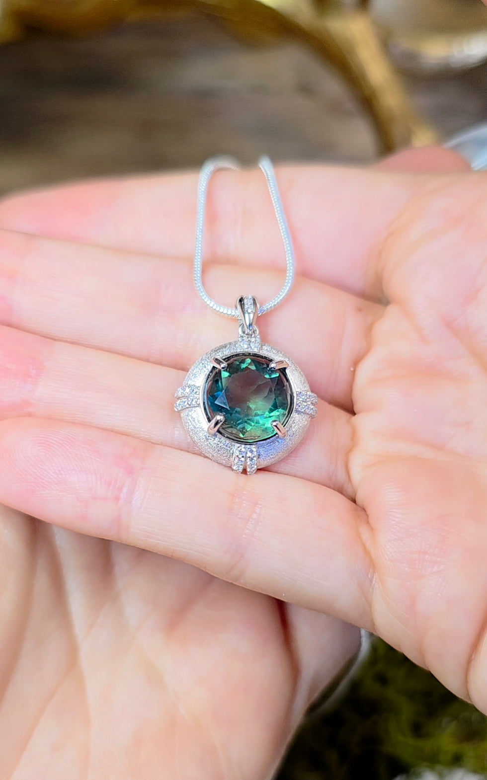 Faceted Blue Green Fluorite Pendant A