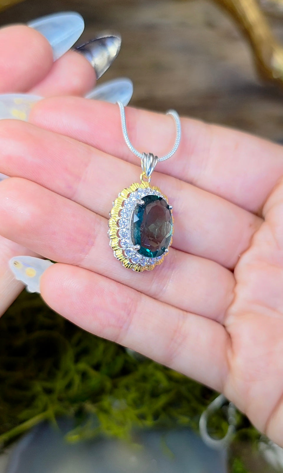 Faceted Blue Green Fluorite Pendant B