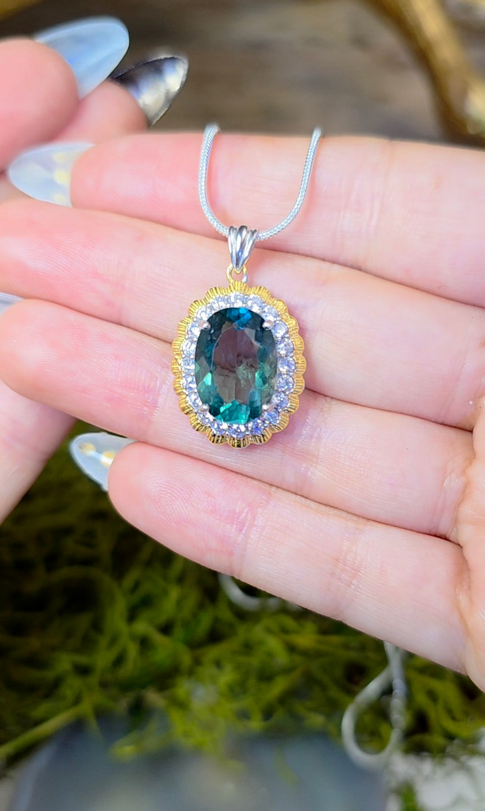 Faceted Blue Green Fluorite Pendant B