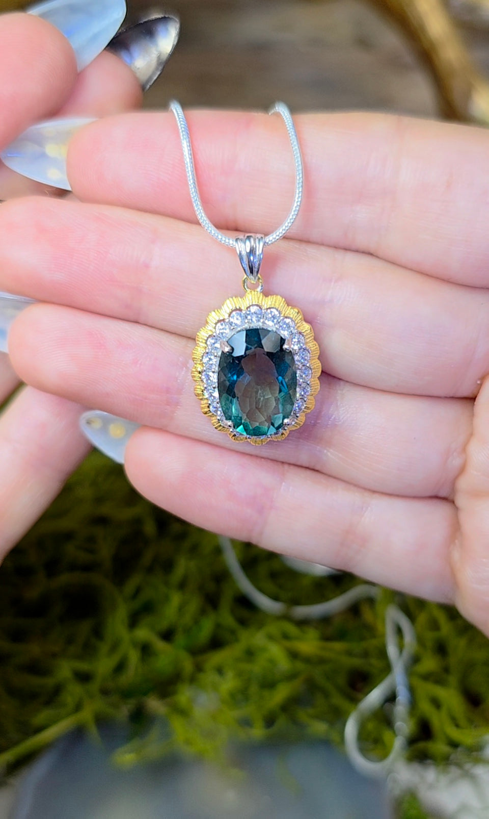Faceted Blue Green Fluorite Pendant B