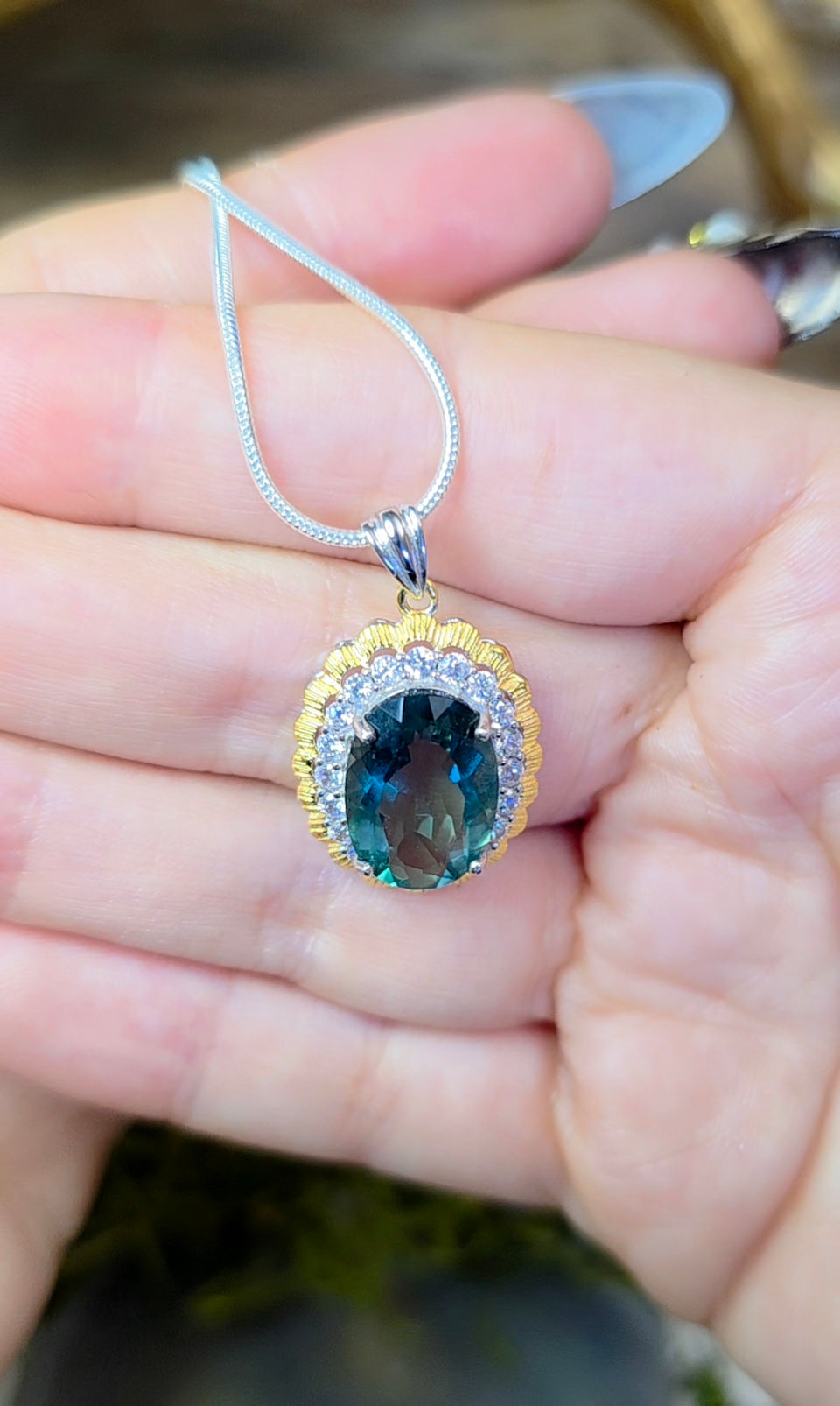 Faceted Blue Green Fluorite Pendant B