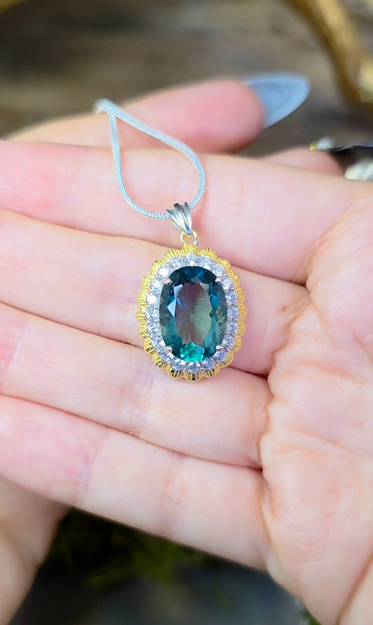 Faceted Blue Green Fluorite Pendant B