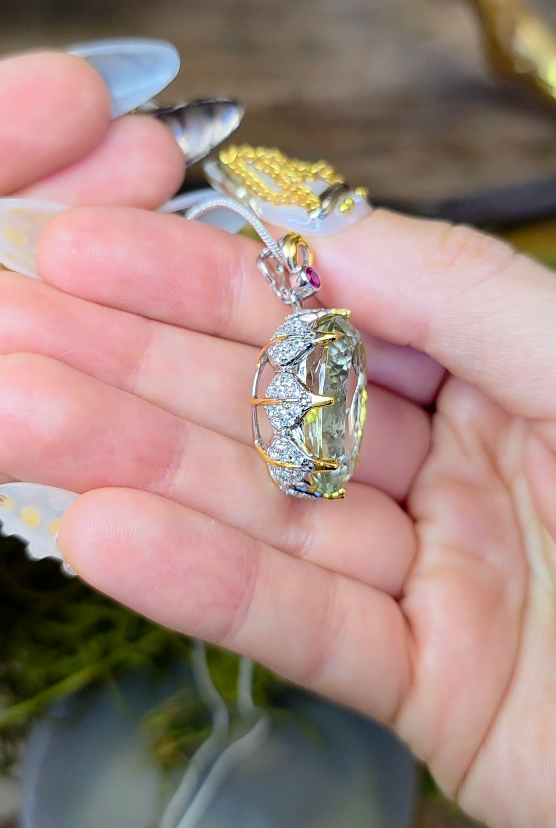 Prasiolite and Ruby Pendant B