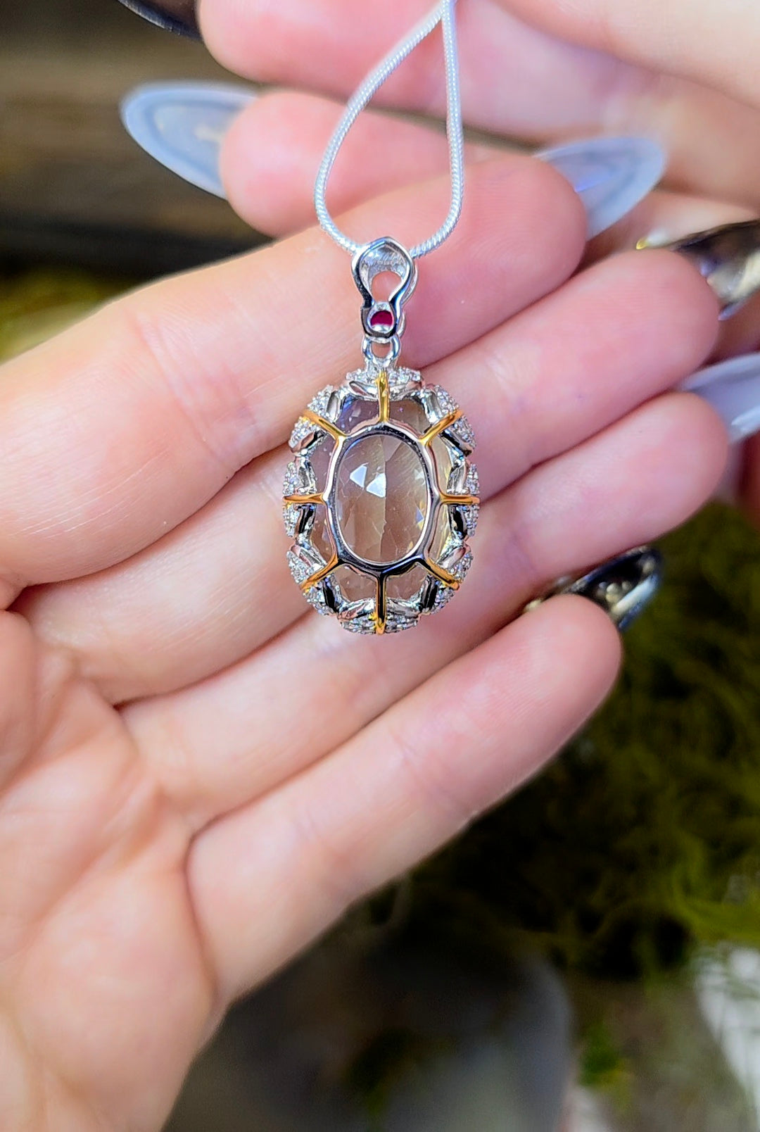 Prasiolite and Ruby Pendant B