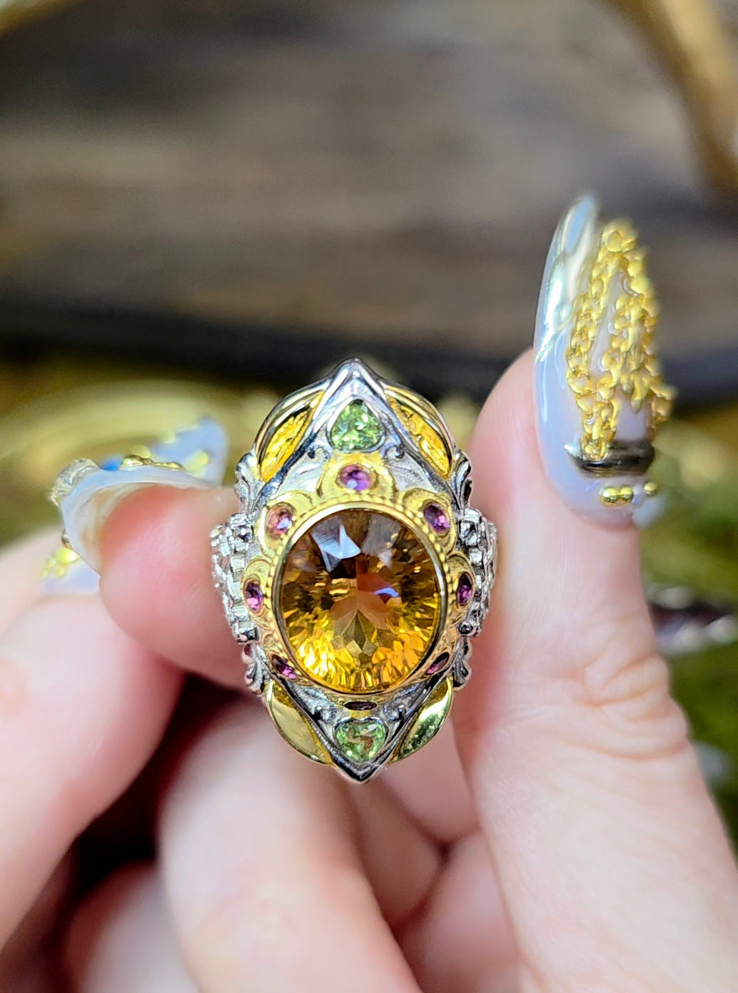 Luxury Citrine, Ruby, and Peridot Ring