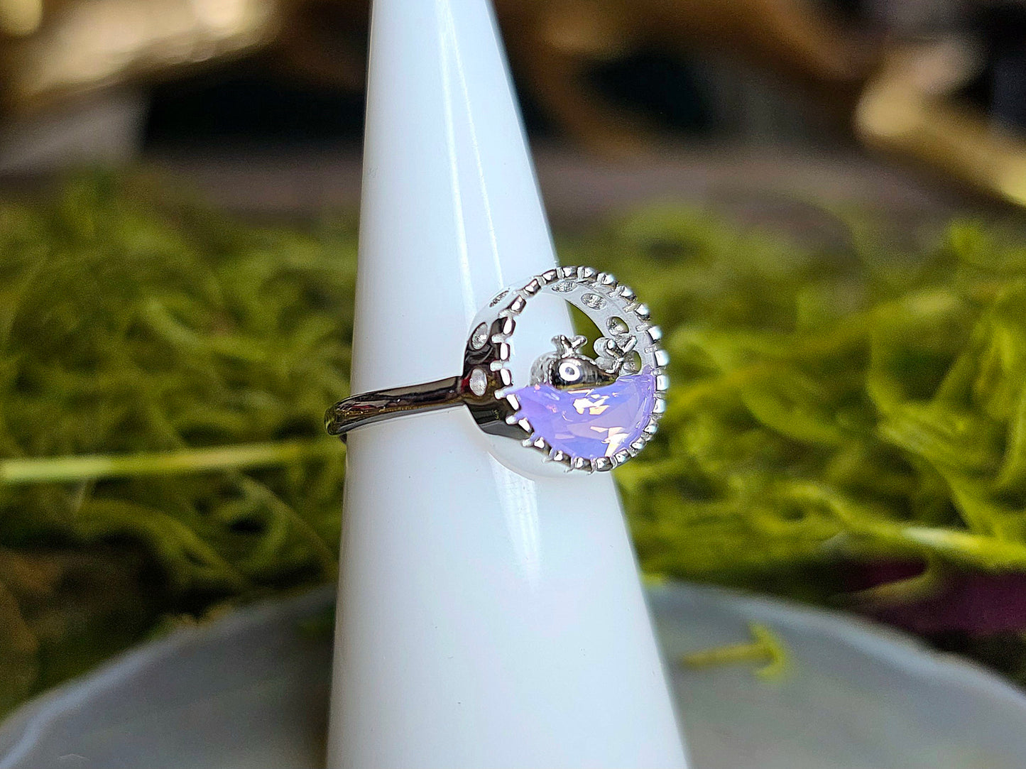 Lavender Moon Quartz Whale Ring