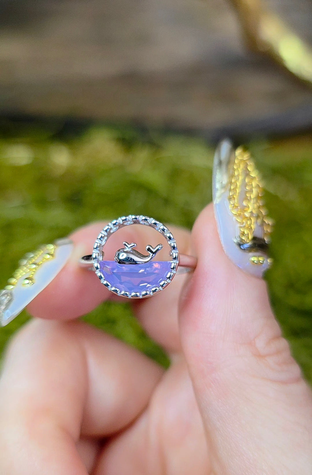 Lavender Moon Quartz Whale Ring