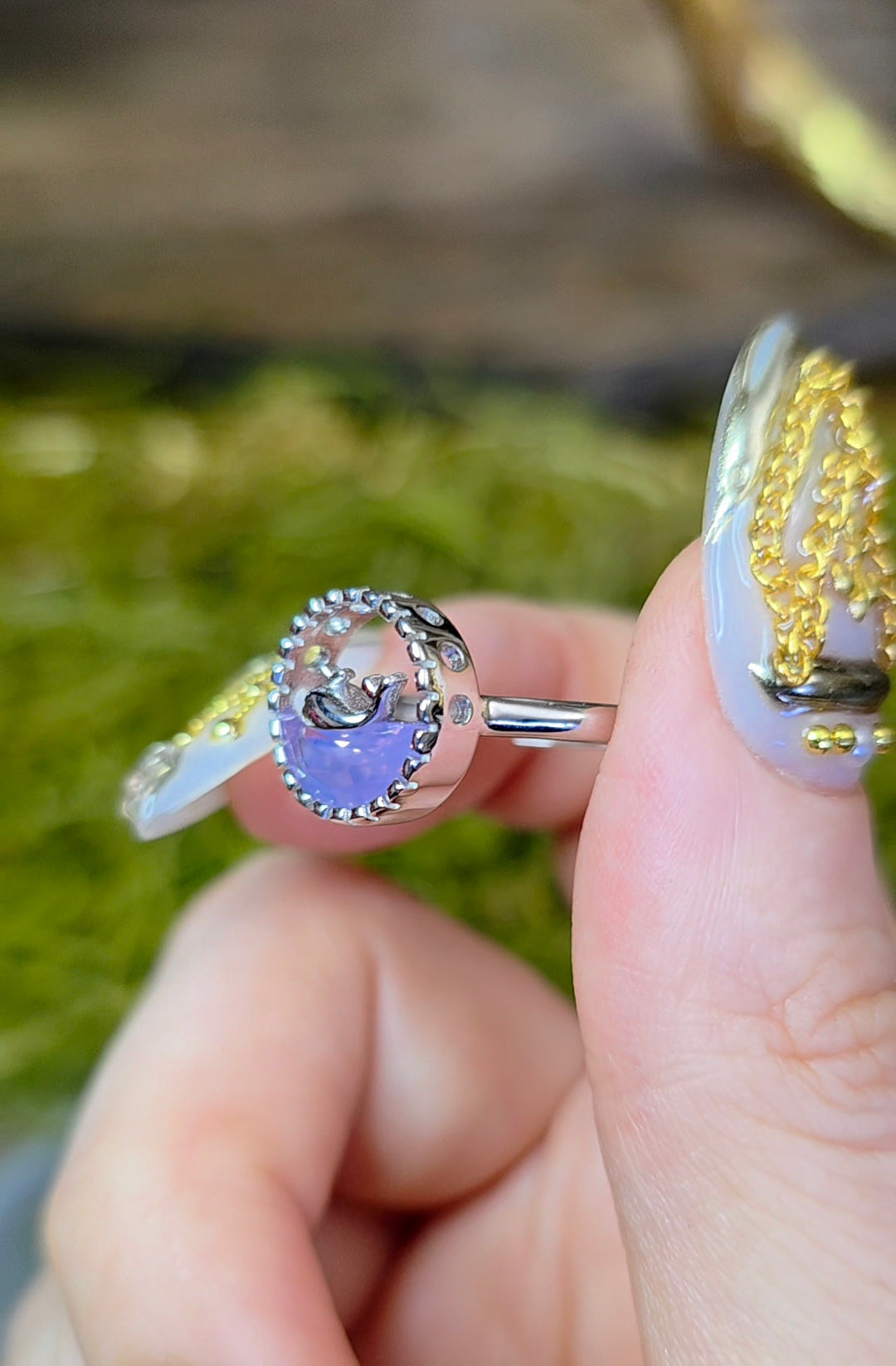 Lavender Moon Quartz Whale Ring