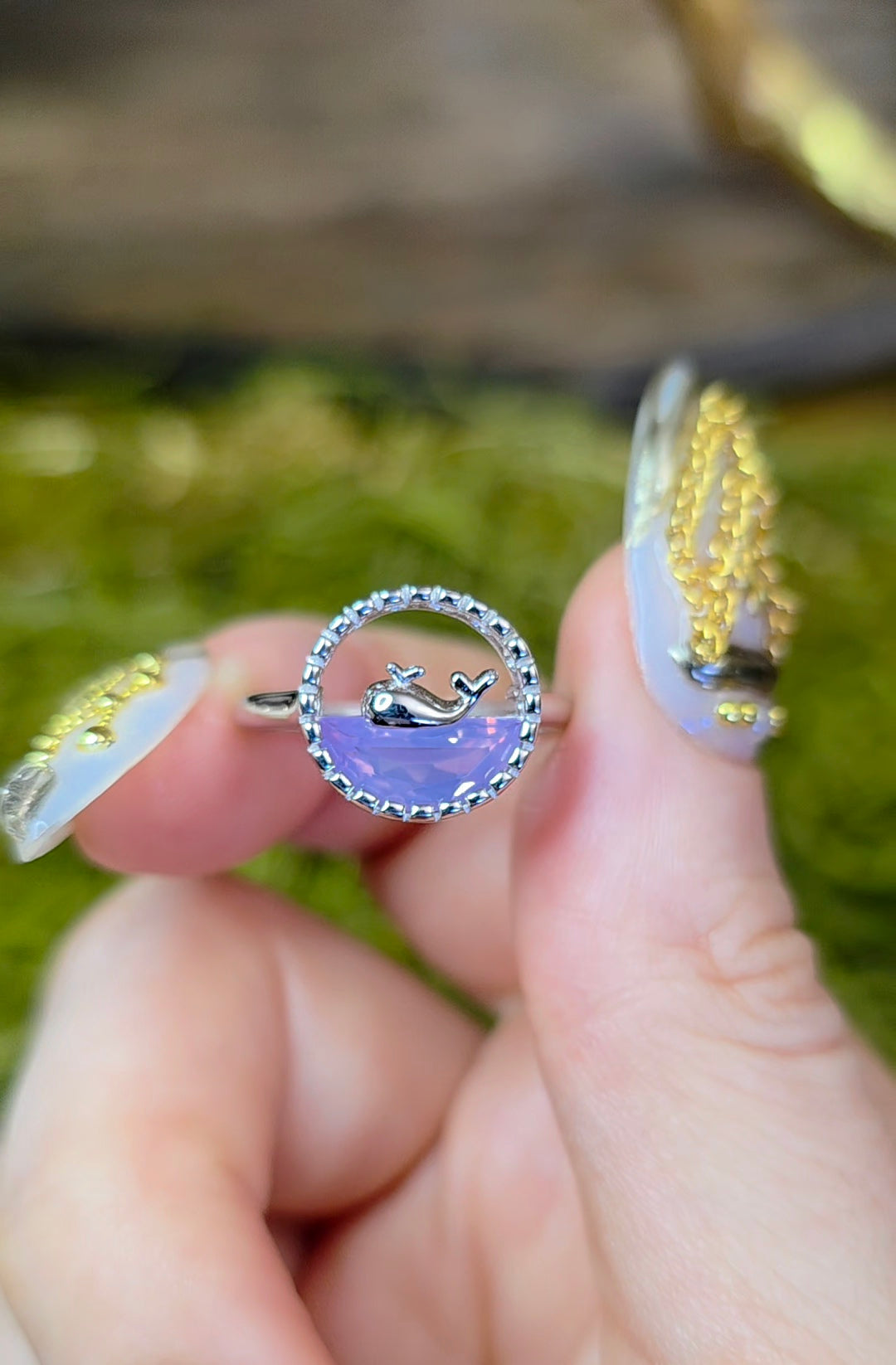 Lavender Moon Quartz Whale Ring