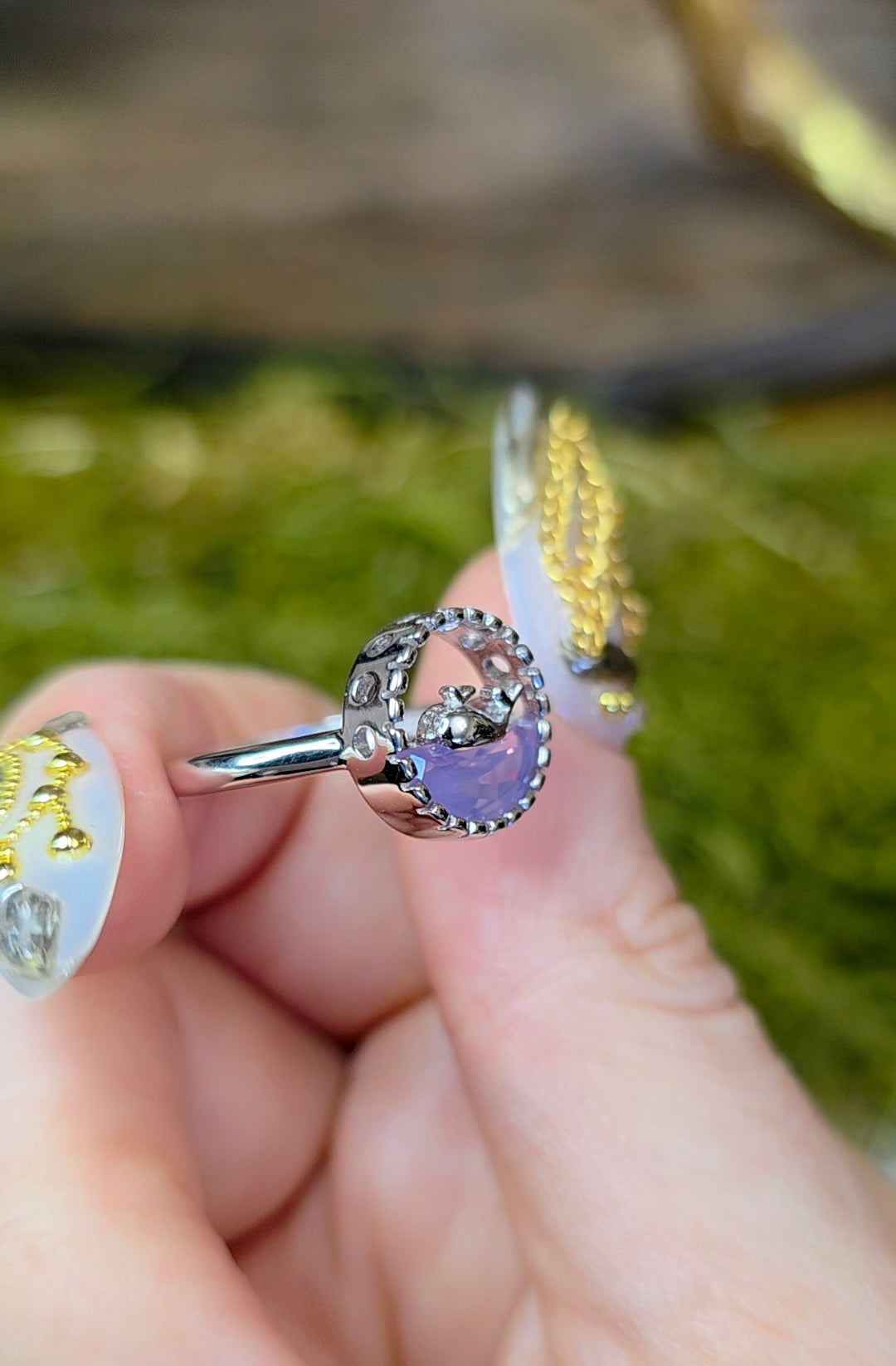 Lavender Moon Quartz Whale Ring