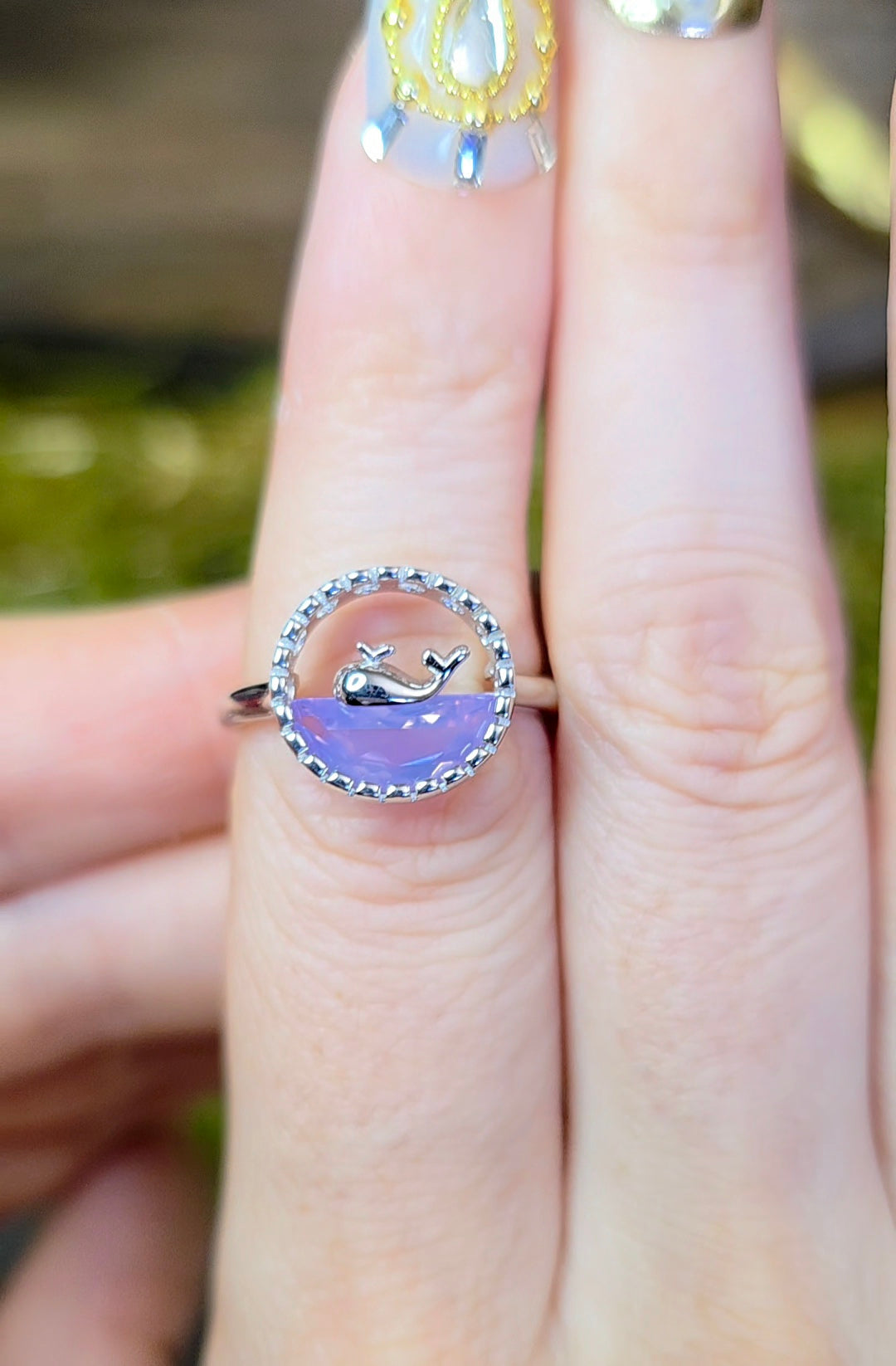Lavender Moon Quartz Whale Ring