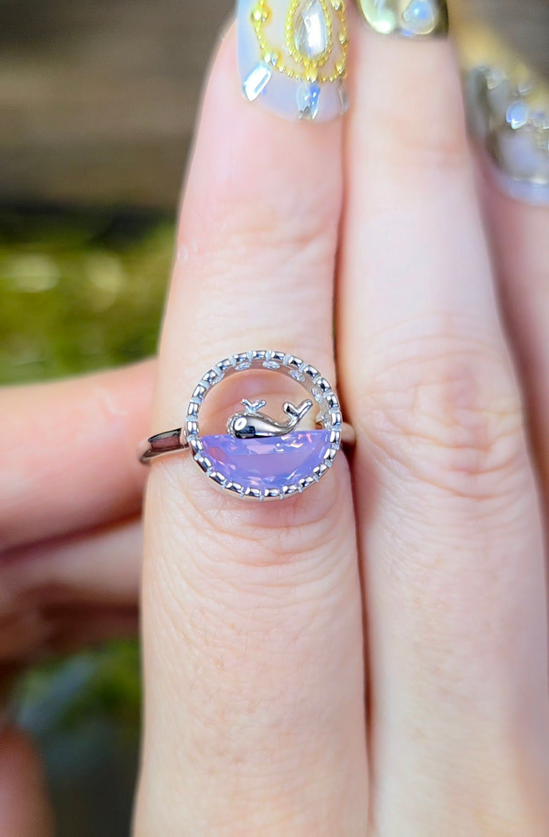 Lavender Moon Quartz Whale Ring