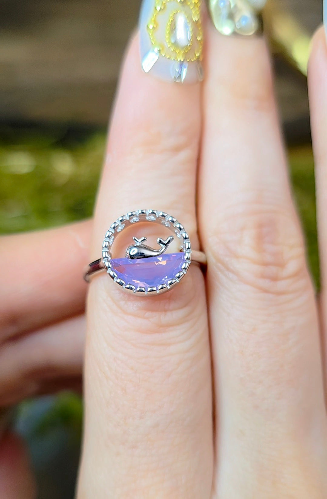 Lavender Moon Quartz Whale Ring