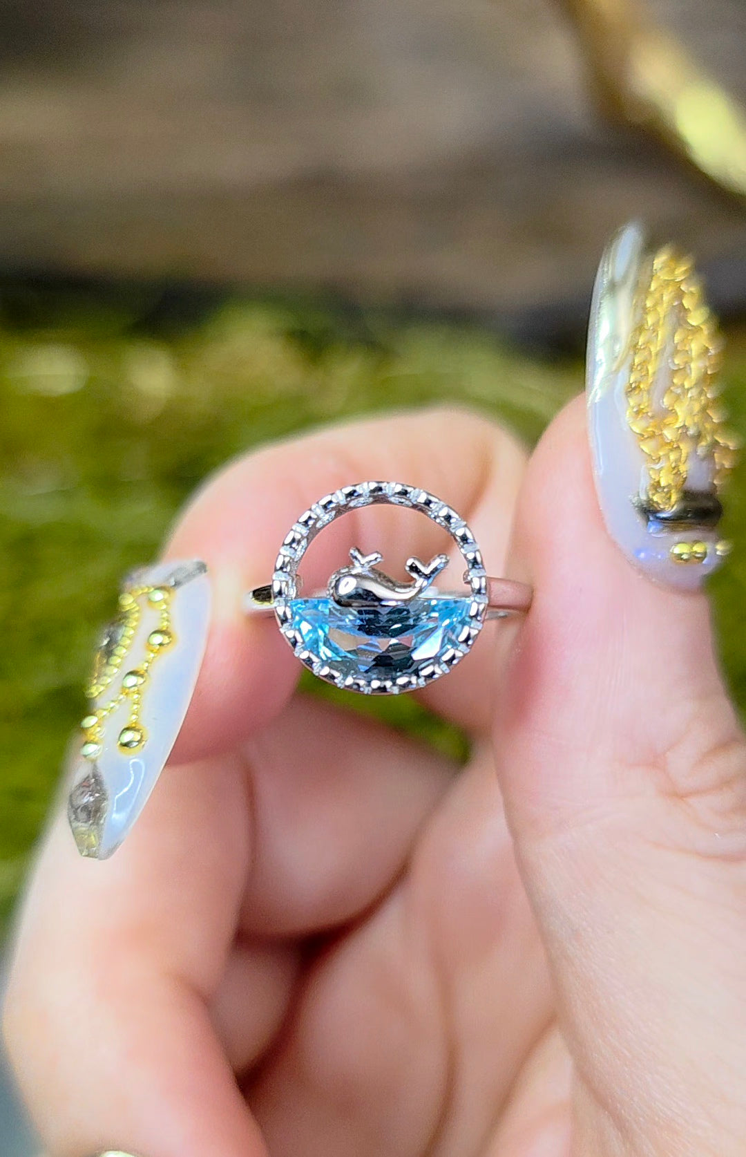 Blue Topaz Whale Ring
