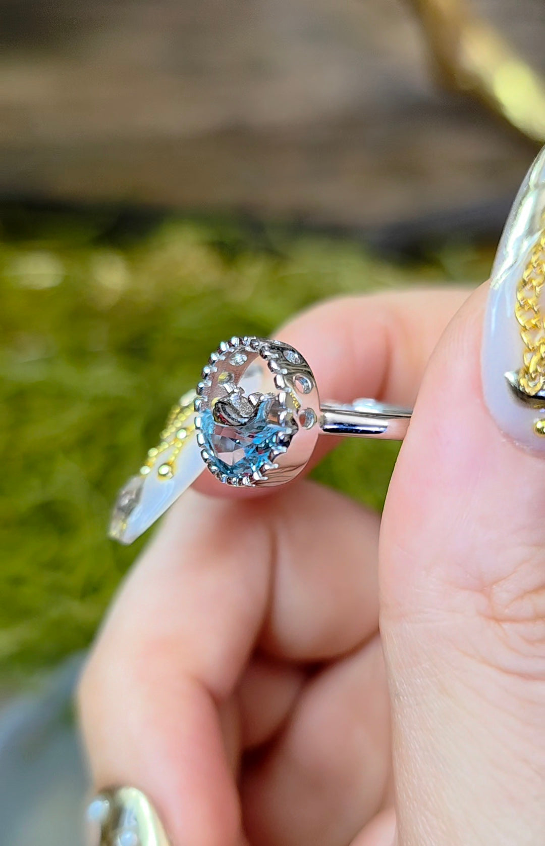 Blue Topaz Whale Ring