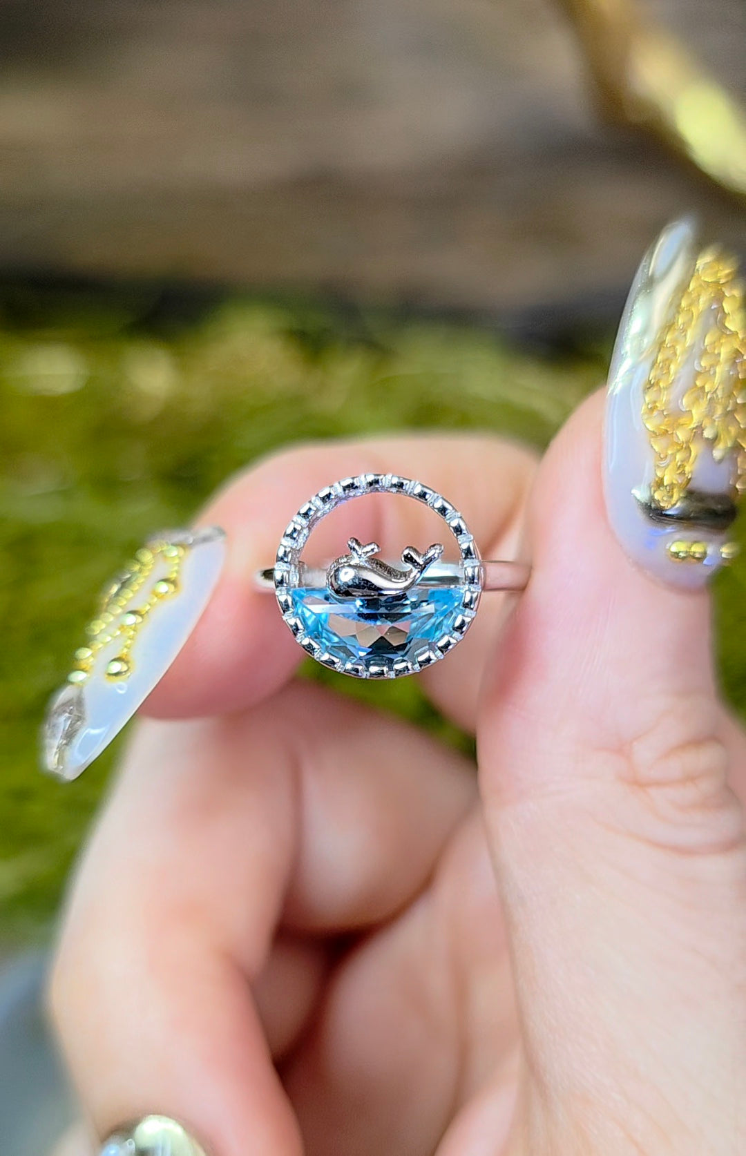 Blue Topaz Whale Ring