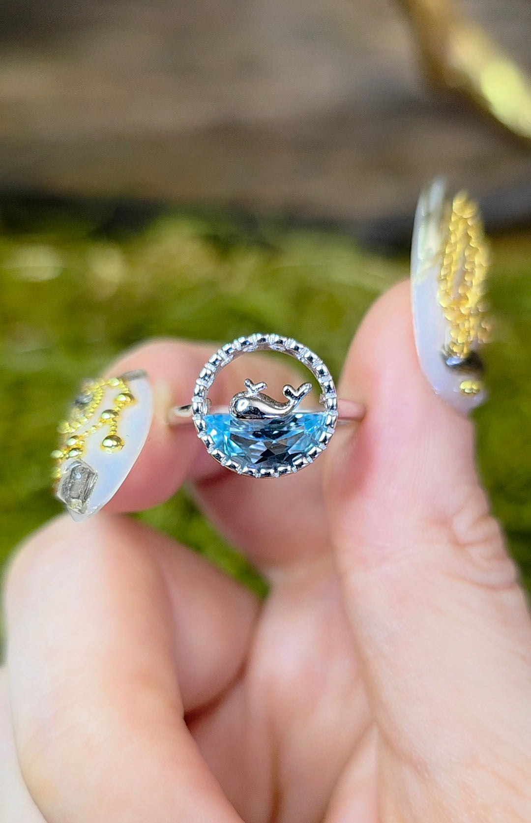 Blue Topaz Whale Ring