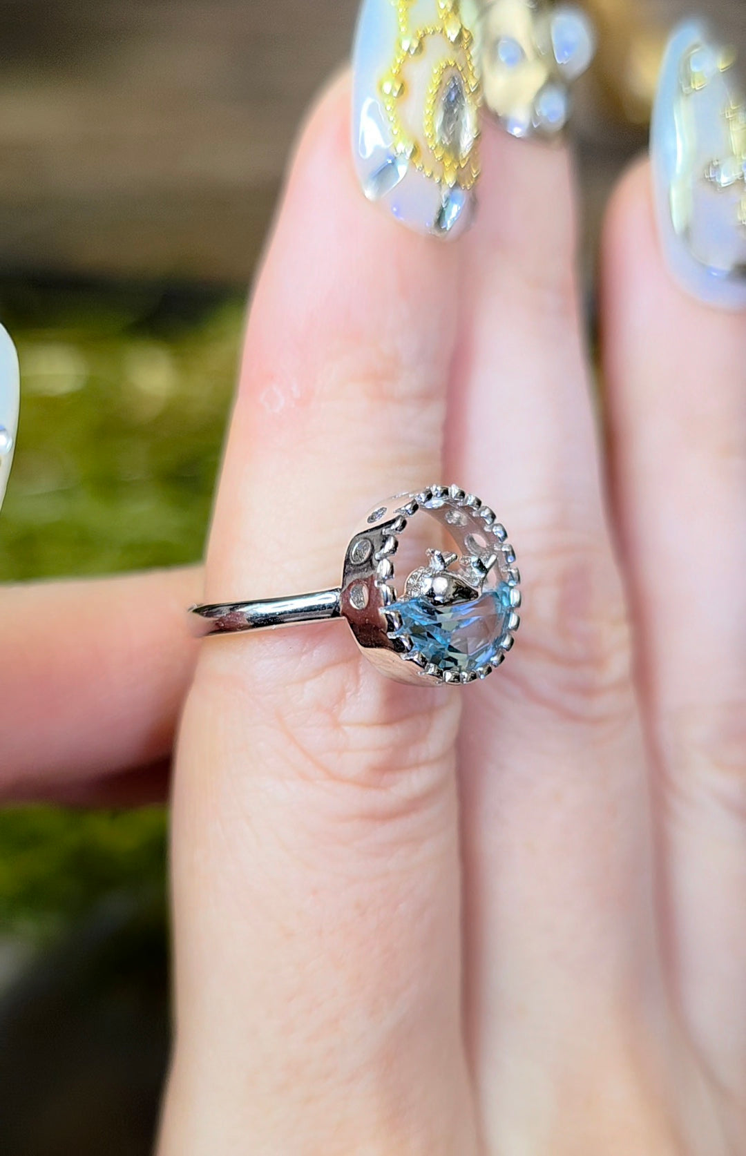 Blue Topaz Whale Ring