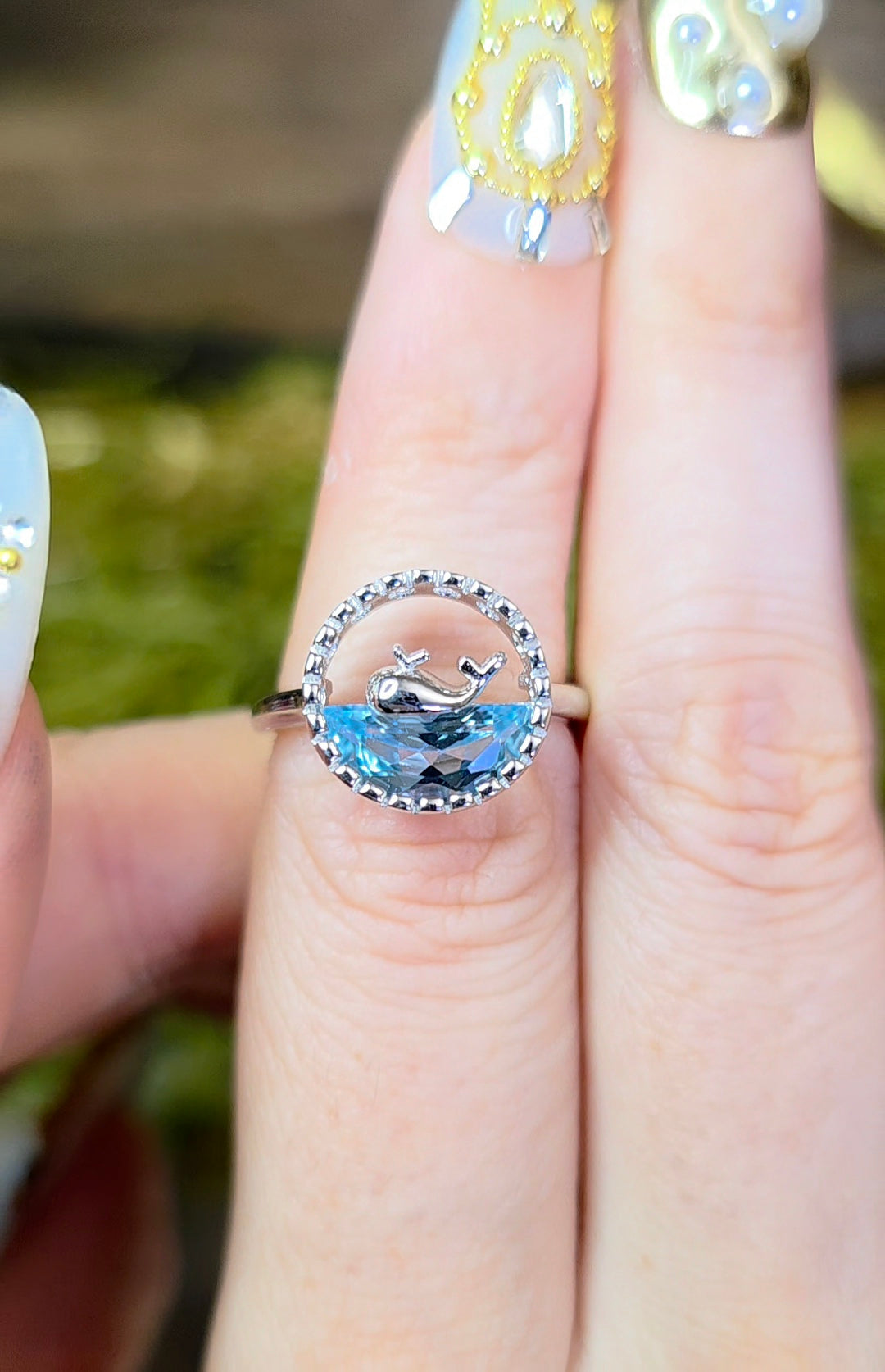 Blue Topaz Whale Ring