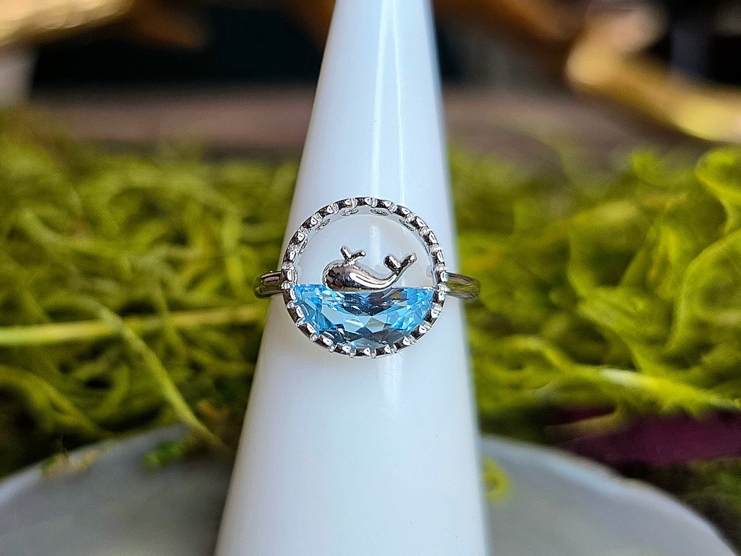 Blue Topaz Whale Ring