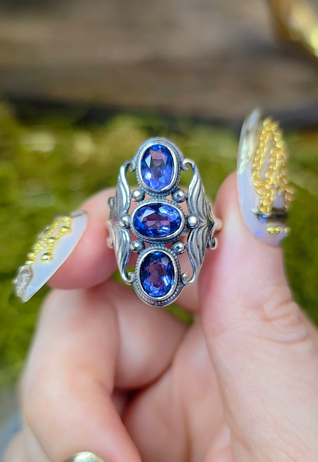 Triple Blue Fluorite Ring