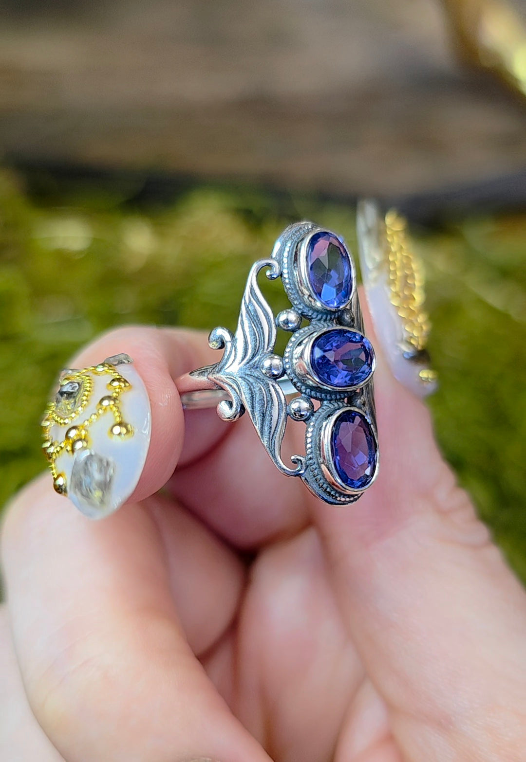 Triple Blue Fluorite Ring