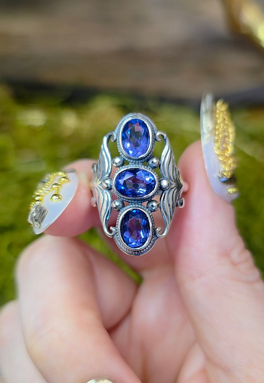 Triple Blue Fluorite Ring