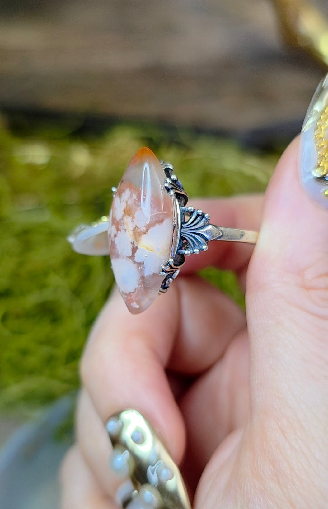 Flower Agate Ring B