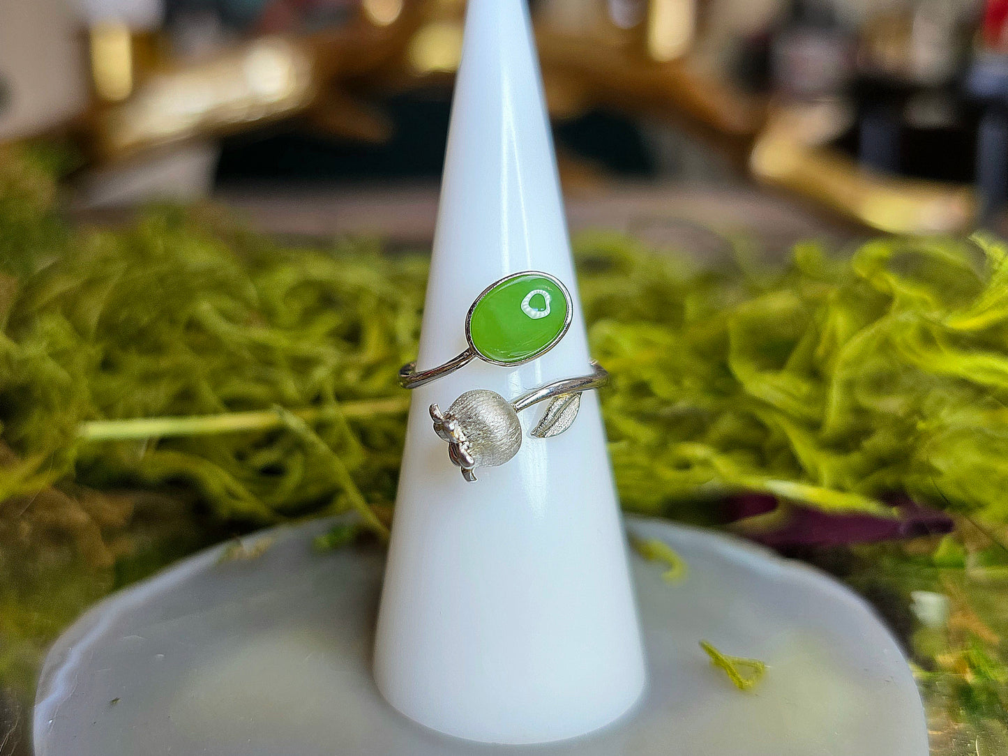 Green Jadeite Tulip Ring