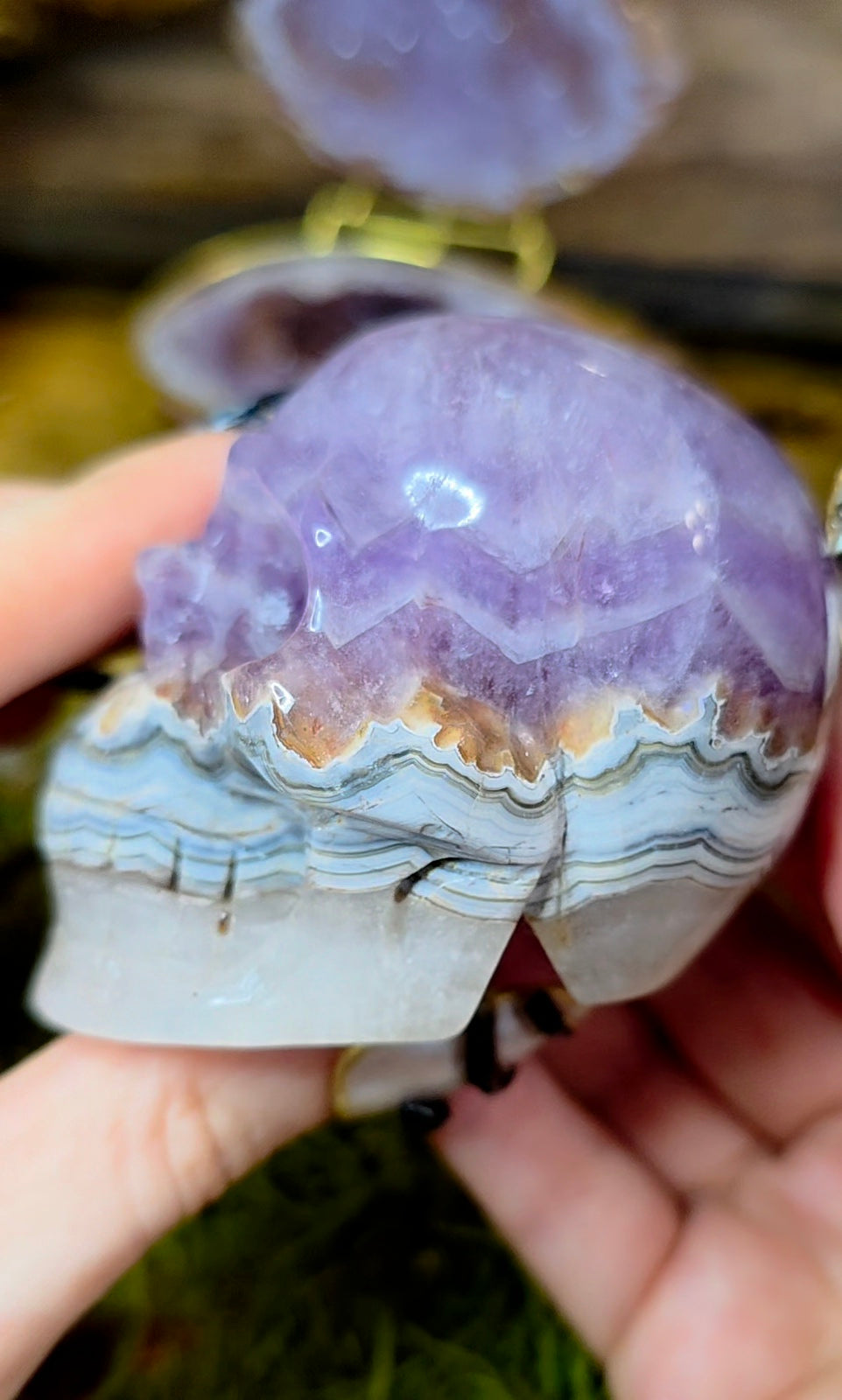 Amethyst and Crazy Lace Agate Skull A