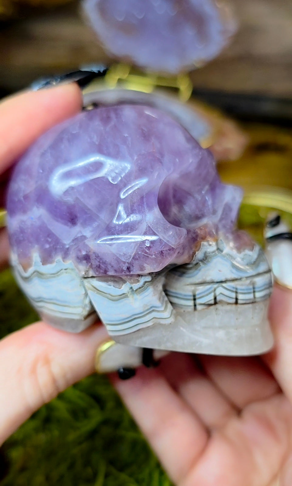 Amethyst and Crazy Lace Agate Skull A