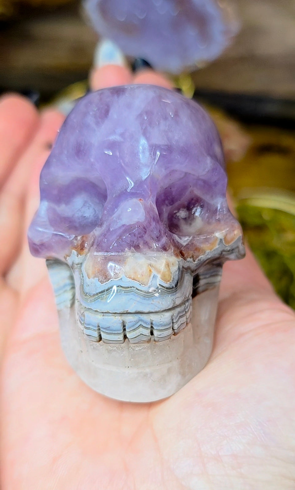 Amethyst and Crazy Lace Agate Skull A