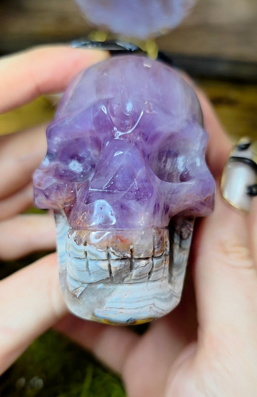 Amethyst and Crazy Lace Agate Skull B