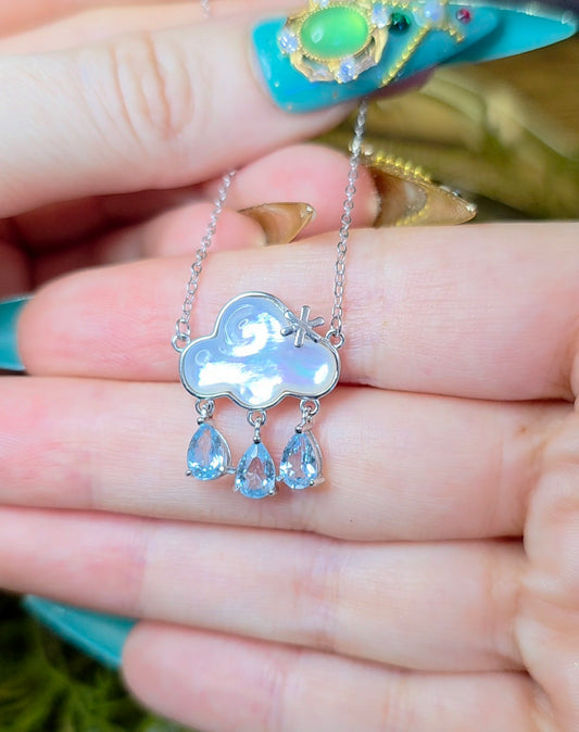 White Shell and Blue Topaz Rain Cloud Necklace