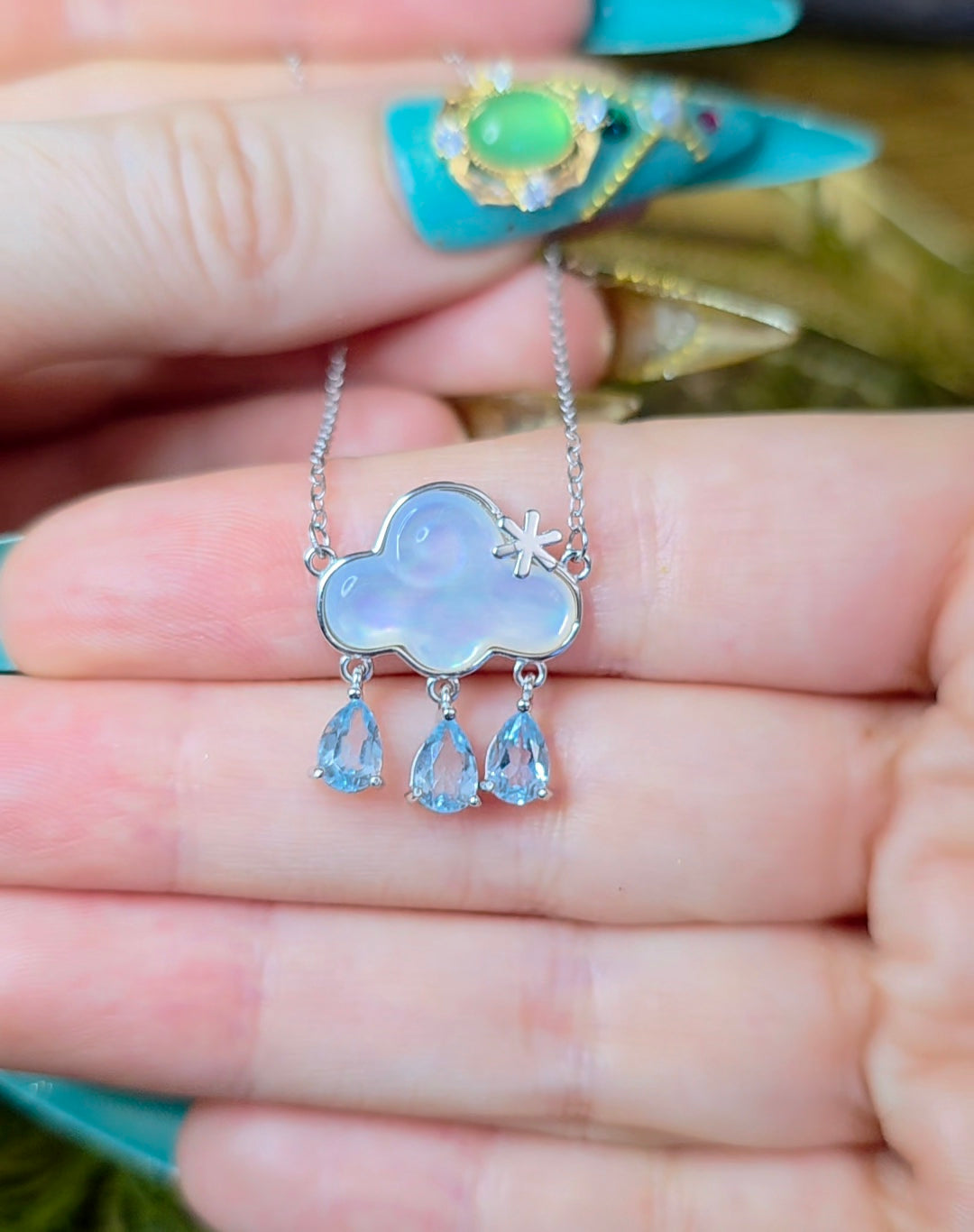 White Shell and Blue Topaz Rain Cloud Necklace