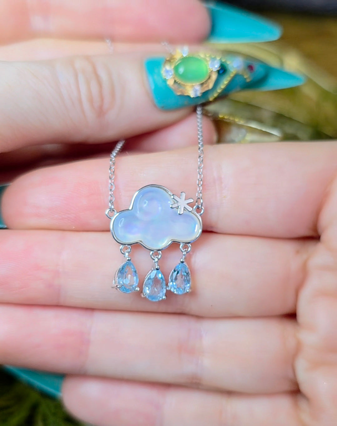 White Shell and Blue Topaz Rain Cloud Necklace