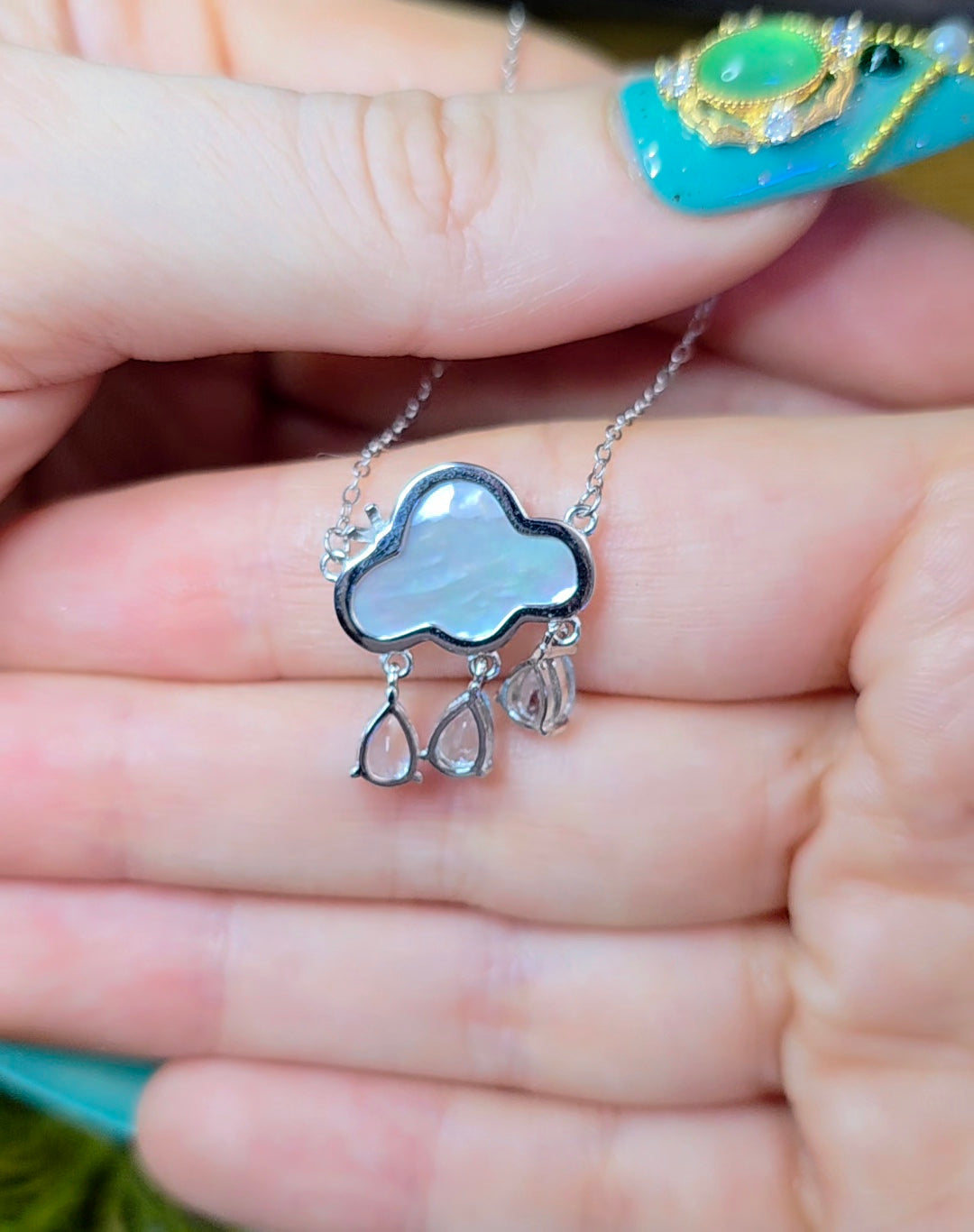 White Shell and Blue Topaz Rain Cloud Necklace
