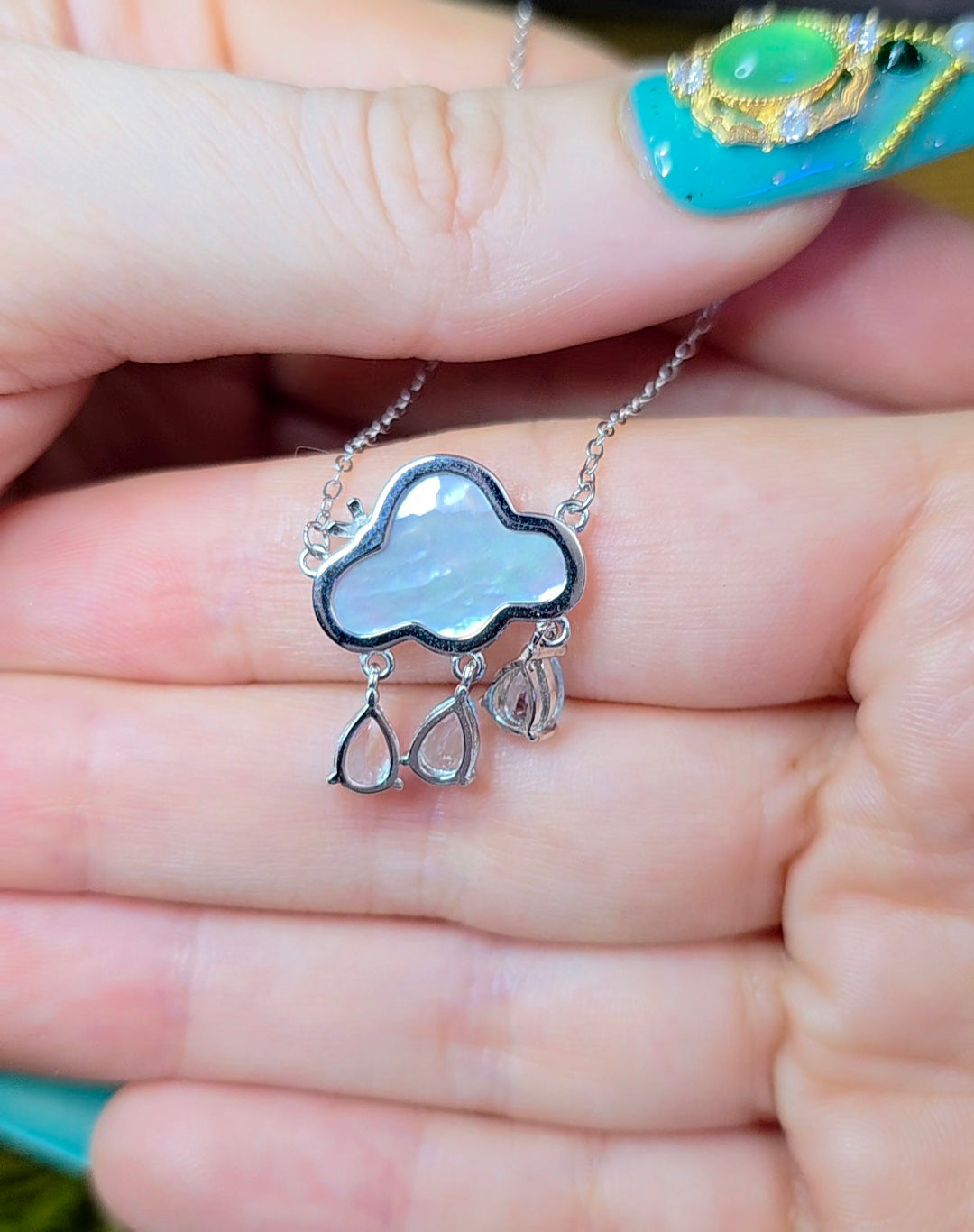 White Shell and Blue Topaz Rain Cloud Necklace