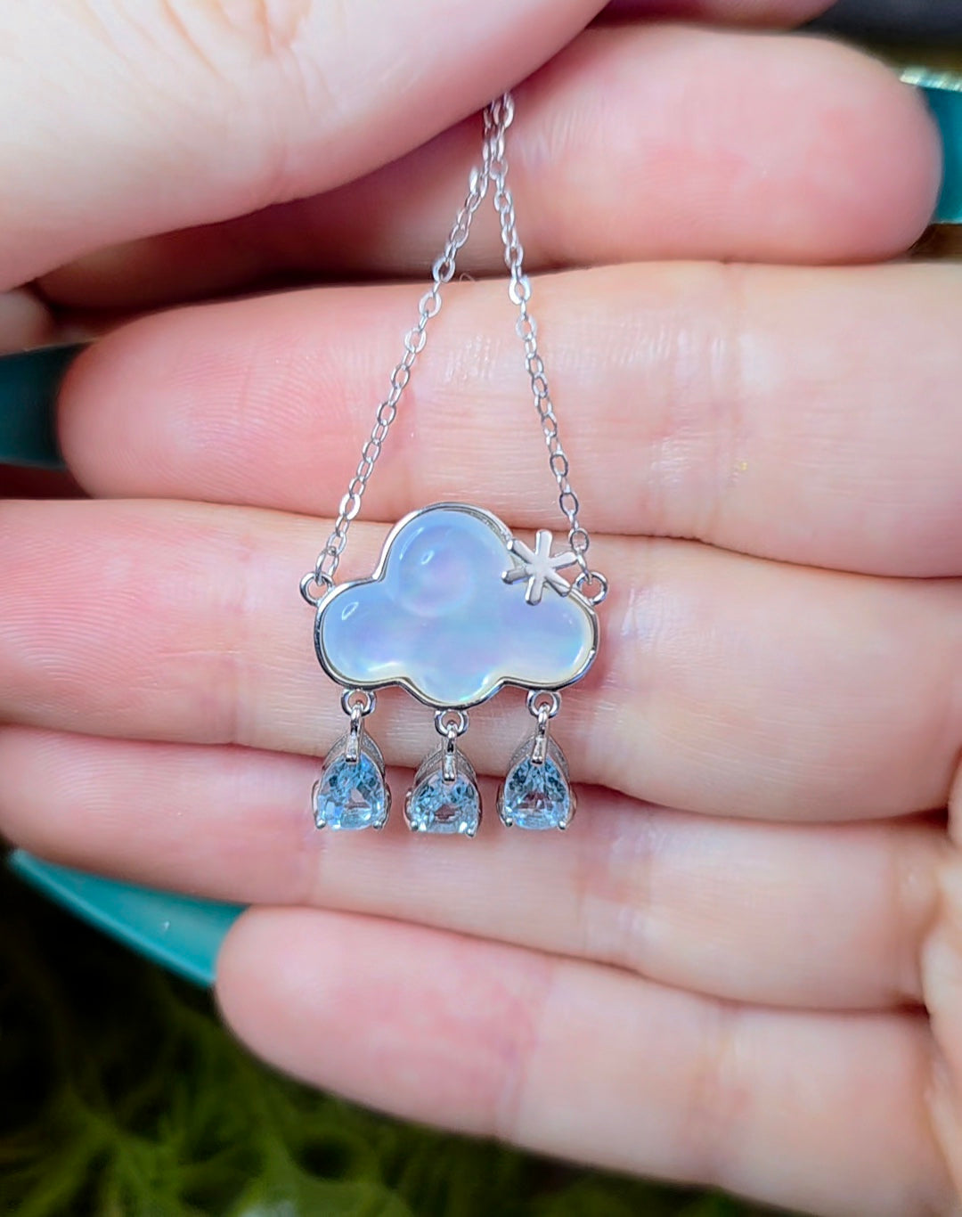 White Shell and Blue Topaz Rain Cloud Necklace