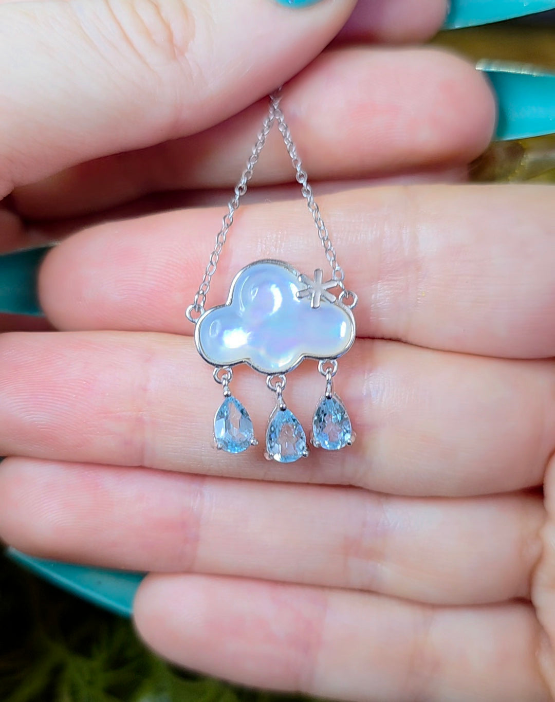 White Shell and Blue Topaz Rain Cloud Necklace